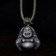 Silver Sheen Obsidian Laughing Buddha Protection Pendant