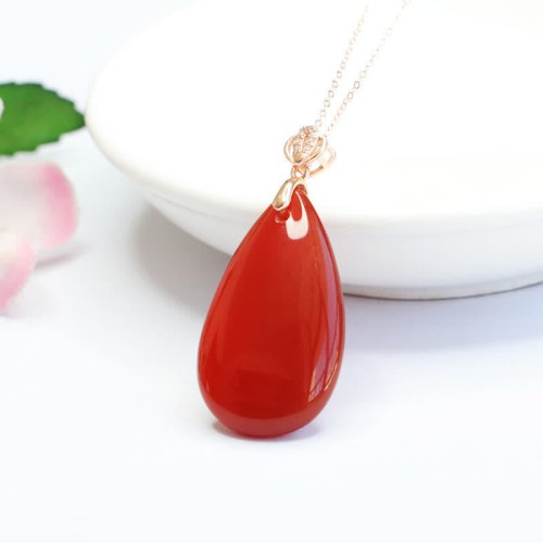 925 Silver Waterdrop Red Agate Confidence Necklace 925 Silver Waterdrop Red Agate Confidence Necklace