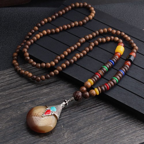 Tibetan Wenge Wood Bodhi Seed Agate Necklace Tibetan Wenge Wood Bodhi Seed Agate Necklace