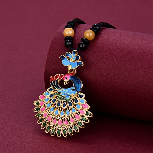 Peacock Amber Turquoise Agate Fortune Necklace