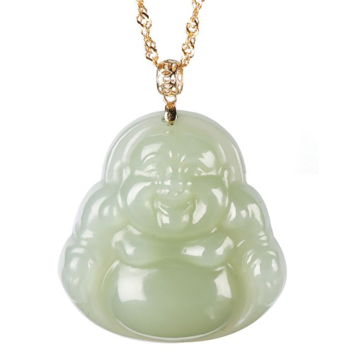 Sterling Silver Laughing Buddha Cyan Jade Success Necklace