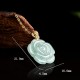 Gold Sterling Silver Natural Jade Rose Luck Necklace Gold Sterling Silver Natural Jade Rose Luck Necklace