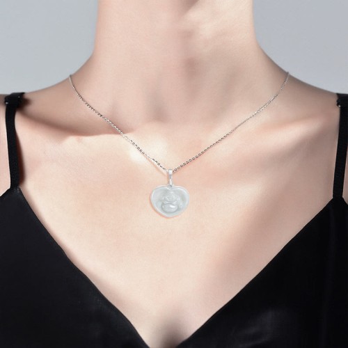 925 Silver Laughing Buddha White Jade Luck Necklace