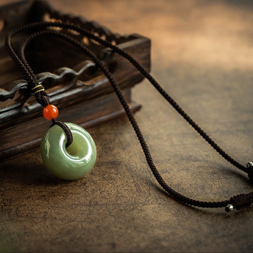 Round Jade Gray Jade Peace Luck Necklace Pendant