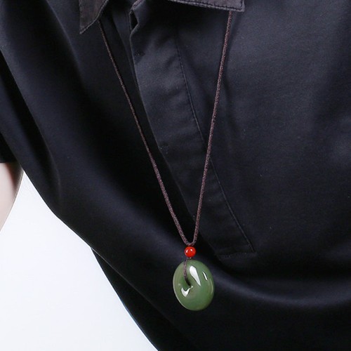 Round Jade Peace Buckle Prosperity String Necklace