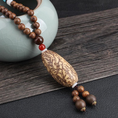 Tibetan Wenge Wood Bodhi Seed Agate Necklace Tibetan Wenge Wood Bodhi Seed Agate Necklace