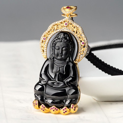 925 Sterling Silver Black Jade Kwan Yin Wealth Necklace 925 Sterling Silver Black Jade Kwan Yin Wealth Necklace