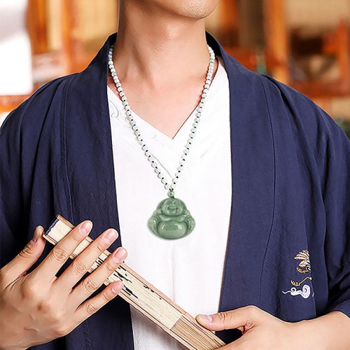 Laughing Buddha Cyan Jade Harmony Necklace Pendant Laughing Buddha Cyan Jade Harmony Necklace Pendant