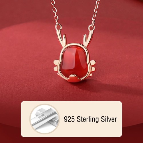 925 Sterling Silver Year of the Dragon Red Agate Necklace 925 Sterling Silver Year of the Dragon Red Agate Necklace