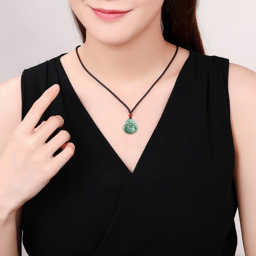 Laughing Buddha Cyan Jade Success Necklace Pendant Laughing Buddha Cyan Jade Success Necklace Pendant