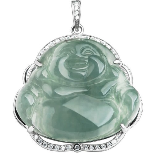 Sterling Silver Laughing Buddha Jade Luck Necklace