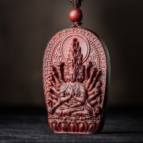 Chinese Zodiac Buddha Red Sandalwood Lotus Necklace