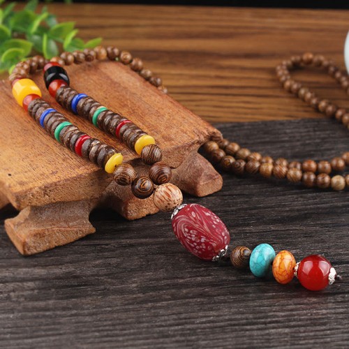 Tibetan Wenge Wood Bodhi Seed Agate Necklace Tibetan Wenge Wood Bodhi Seed Agate Necklace