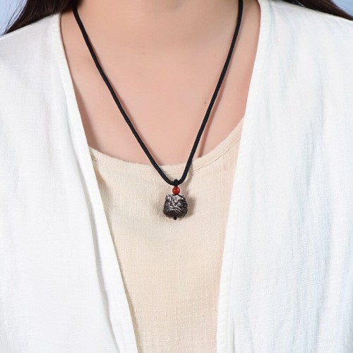 Silver Sheen Obsidian Dancing Lion Necklace