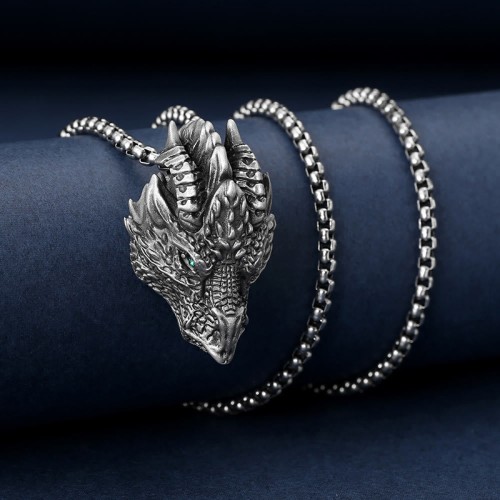 Pure Tin Dragon Head Protection Luck Necklace Pure Tin Dragon Head Protection Luck Necklace