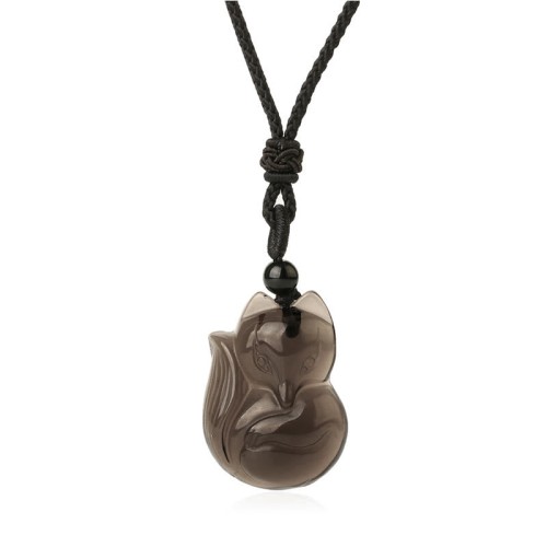 Natural Black Obsidian Tiger Eye Ice Fox Pendant Necklace Natural Black Obsidian Tiger Eye Ice Fox Pendant Necklace