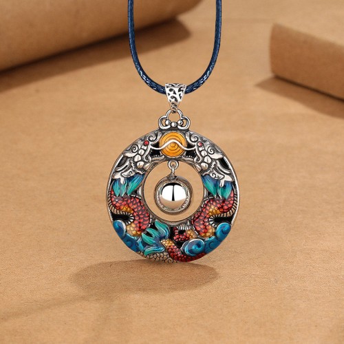 Dragon Year Colorful Bead Copper Protection Necklace Pendant Dragon Year Colorful Bead Copper Protection Necklace Pendant