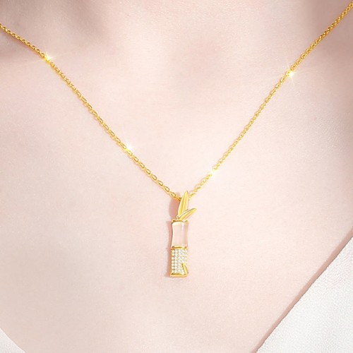 925 Sterling Silver Hetian White Jade Bamboo Happiness Necklace 925 Sterling Silver Hetian White Jade Bamboo Happiness Necklace