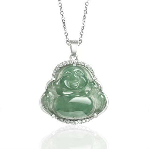 925 Silver Laughing Buddha Jade Luck Necklace 925 Silver Laughing Buddha Jade Luck Necklace