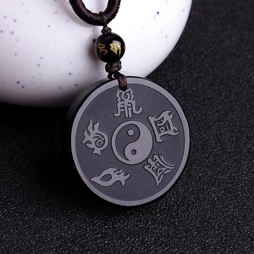 Black Obsidian Taoism Strength Necklace Pendant Black Obsidian Taoism Strength Necklace Pendant