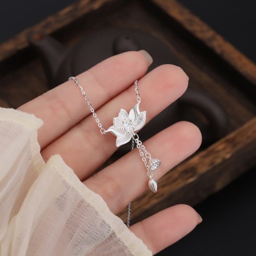 Sterling Silver Lotus Flower Enlightenment Necklace Pendant