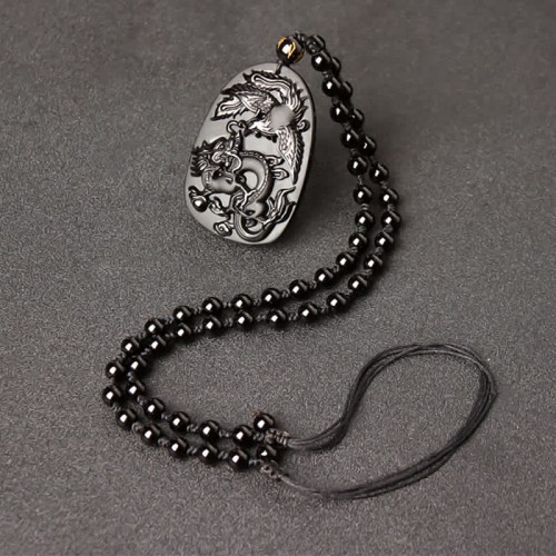 Black Obsidian Tiger Eye Dragon Phoenix Necklace Black Obsidian Tiger Eye Dragon Phoenix Necklace