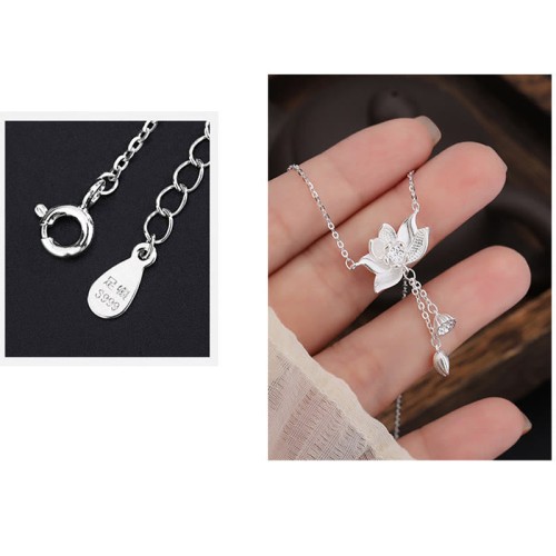 Sterling Silver Lotus Flower Enlightenment Necklace Pendant
