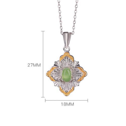 925 Sterling Silver Hetian Cyan Jade Rhombus Luck Necklace 925 Sterling Silver Hetian Cyan Jade Rhombus Luck Necklace