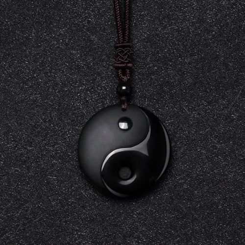 Black Obsidian Taoism Yin Yang Carved Necklace Black Obsidian Taoism Yin Yang Carved Necklace