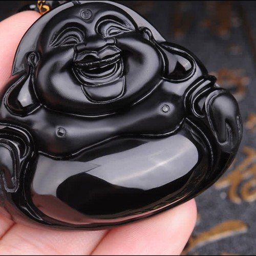 Laughing Buddha Black Obsidian Transformation Necklace