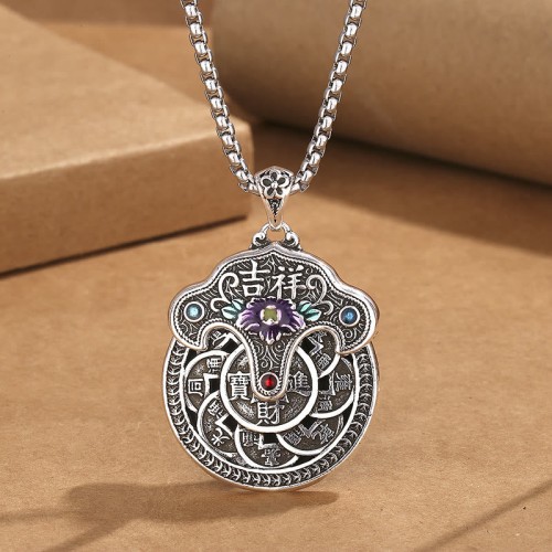 Peony Flower Copper Coins Wealth Necklace Pendant Peony Flower Copper Coins Wealth Necklace Pendant