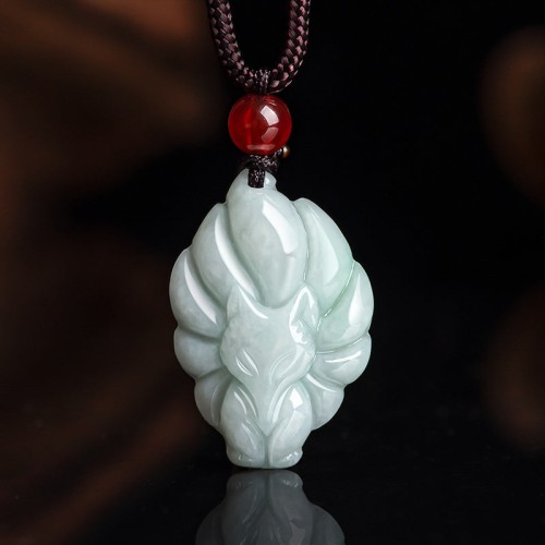 Natural Jade Nine-Tailed Fox Prosperity Necklace