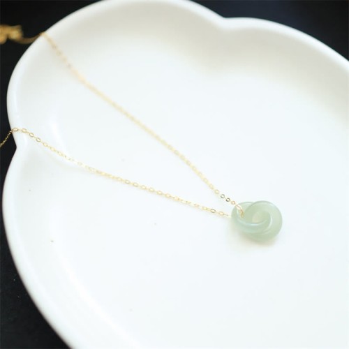 Sterling Silver Double Peace Buckle Hetian Jade Luck Pendant