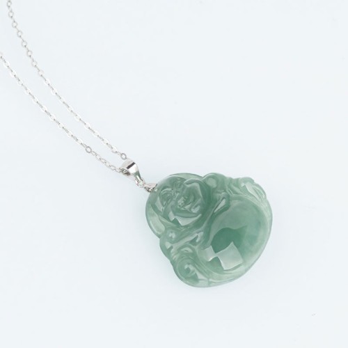 925 Sterling Silver Laughing Buddha Jade Protection Necklace