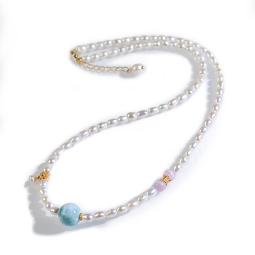 Sterling Silver Pearl Larimar Sincerity Necklace Pendant Sterling Silver Pearl Larimar Sincerity Necklace Pendant