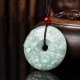 Round Jade Peace Buckle Peony Flower Pendant Necklace
