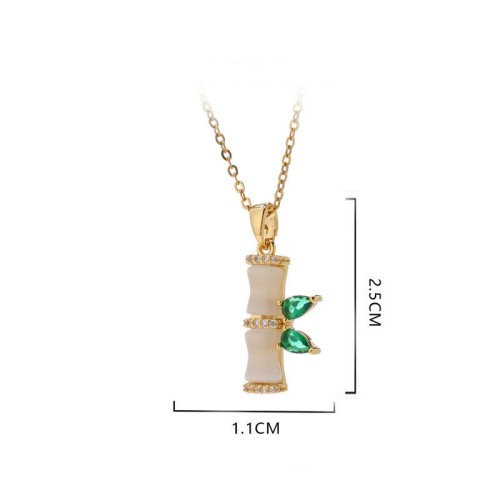 18K Gold Plated Chalcedony Bamboo Rhinestone Necklace 18K Gold Plated Chalcedony Bamboo Rhinestone Necklace