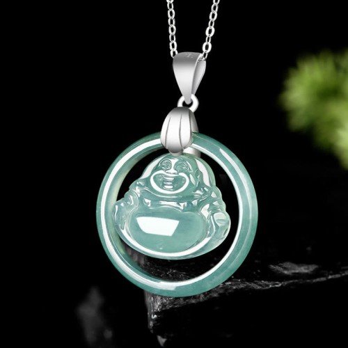 925 Silver Jade Round Laughing Buddha Necklace 925 Silver Jade Round Laughing Buddha Necklace