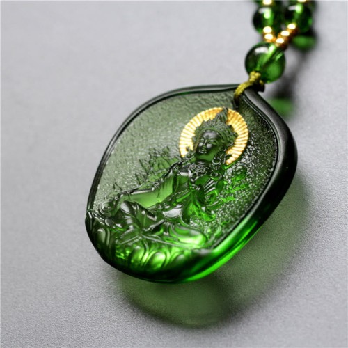 Tibetan Green Tara Buddha Liuli Crystal Protection Necklace Tibetan Green Tara Buddha Liuli Crystal Protection Necklace