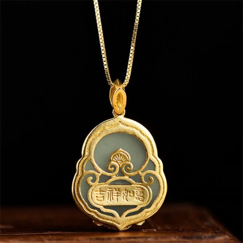 Sterling Silver Laughing Buddha Jade Luck Necklace