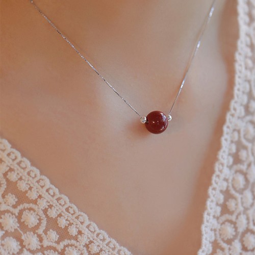 925 Sterling Silver Cinnabar Bead Calm Blessing Necklace 925 Sterling Silver Cinnabar Bead Calm Blessing Necklace