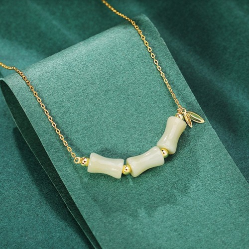 Hetian Jade Bamboo Fu Character Necklace Set Hetian Jade Bamboo Fu Character Necklace Set