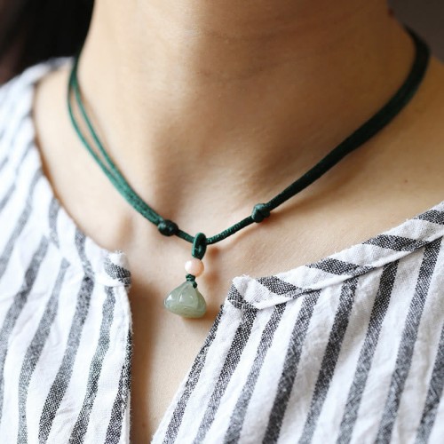Round Jade Peace Lotus Abundance Necklace Pendant