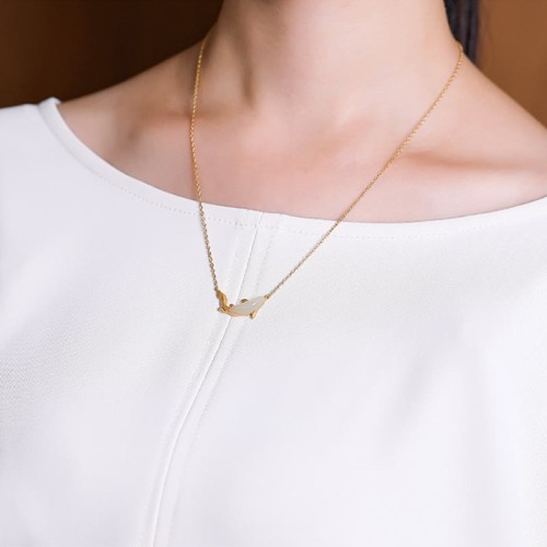 925 Silver White Jade Dolphin Luck Necklace