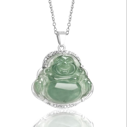 925 Silver Laughing Buddha Jade Luck Necklace 925 Silver Laughing Buddha Jade Luck Necklace