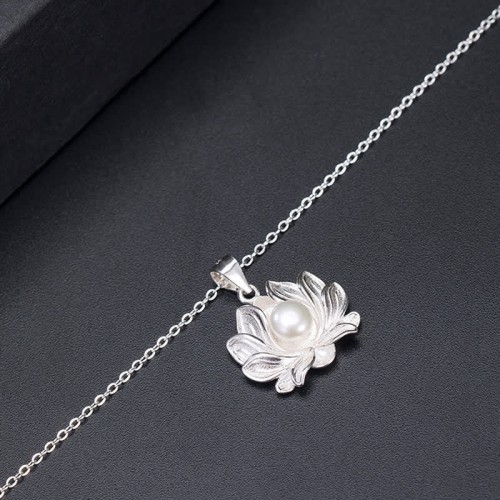 925 Sterling Silver Lotus Flower Pearl Wealth Necklace 925 Sterling Silver Lotus Flower Pearl Wealth Necklace