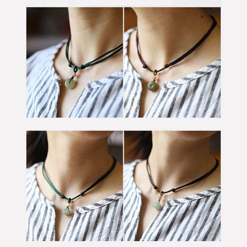 Round Jade Peace Lotus Abundance Necklace Pendant