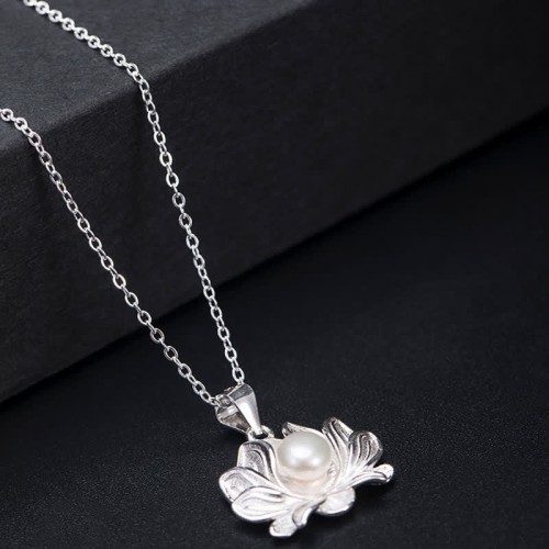 925 Sterling Silver Lotus Flower Pearl Wealth Necklace 925 Sterling Silver Lotus Flower Pearl Wealth Necklace
