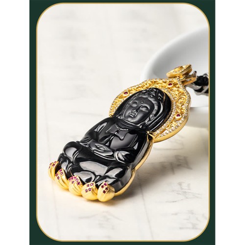 925 Sterling Silver Black Jade Kwan Yin Wealth Necklace 925 Sterling Silver Black Jade Kwan Yin Wealth Necklace