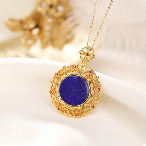 925 Sterling Silver Plated Gold Lazurite Positive Necklace 925 Sterling Silver Plated Gold Lazurite Positive Necklace